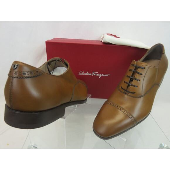 NIB FERRAGAMO BOSTON BROWN TAN AMBRE BROGUE LEATHER GANCINI BIT OXFORDS 8.5 D - Picture 8 of 12